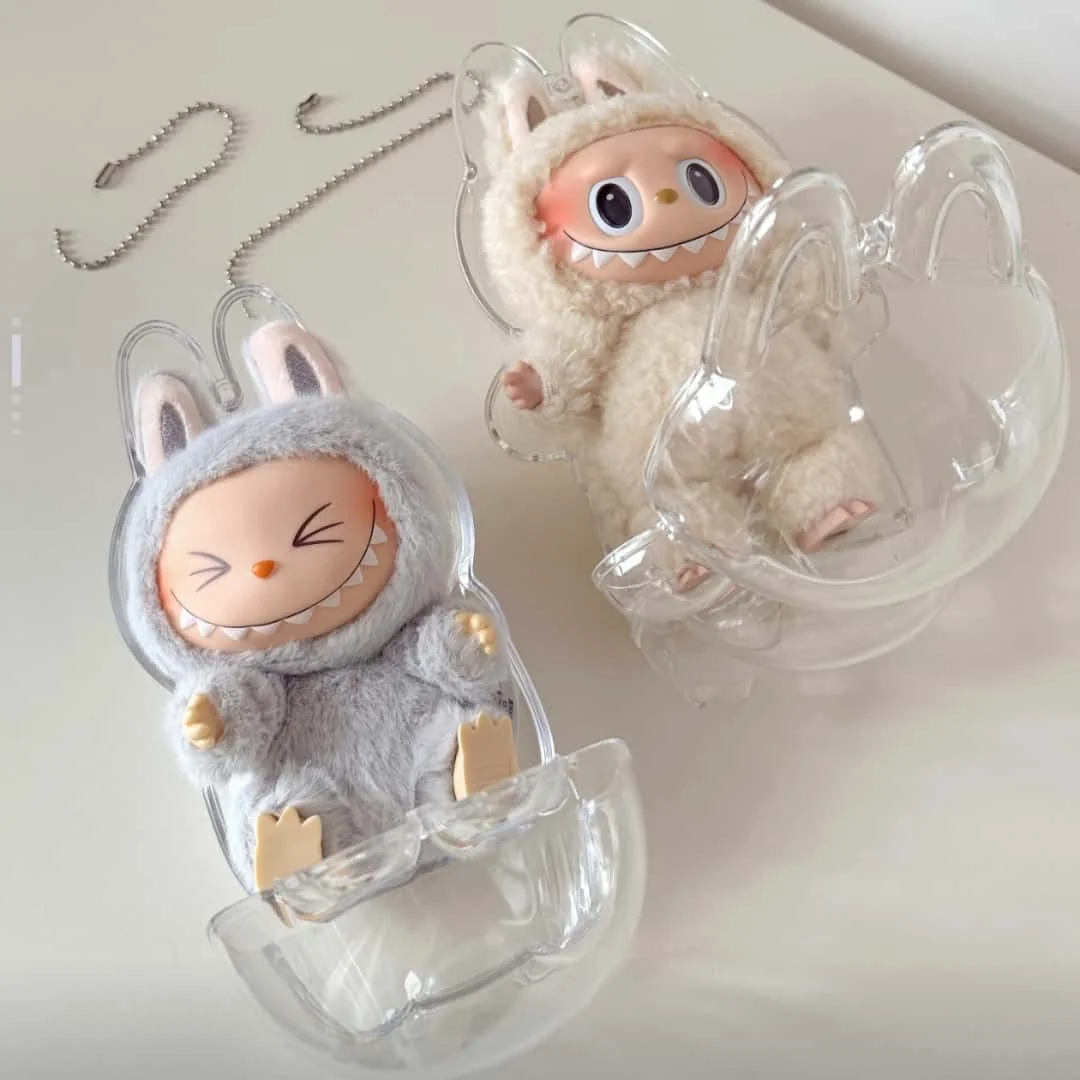 Labubu V1 V2 두꺼운 인형 가방 키 체인 가방 새로운 17cm LABUBU 클리어 마카롱 케이스, 더스트 케이스, 하우징, Popmart Bubble Mart Doll
