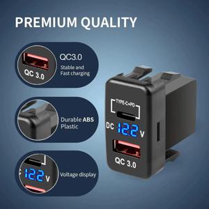 USB 차량용 충전기 소켓 빠른 충전 3.0 및 PD USB C 포트 12V/24V Toyota 차량용 전원 콘센트 어댑터