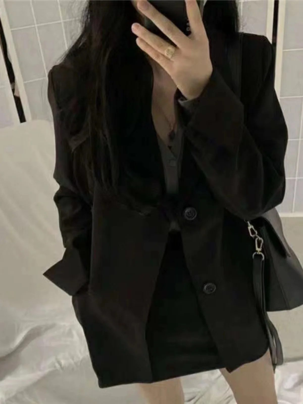 플러스 사이즈 캐주얼 블랙 수트 재킷 한국 스타일 긴 소매 버튼 업 루즈 핏 패셔너블 디자인 가을 겨울 스트리트웨어
