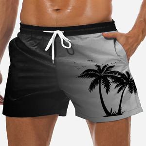 남자의 느슨한 해변 반바지 Drawstring 빠른 건조 코코넛 나무 반바지 여름 여성 남성 3D 인쇄 캐주얼 대형 스포츠 반바지