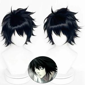 데스 노트 L Lawliet Al Rolette cos 가발 블랙 안티 업턴 애니메이션 짧은 머리 코믹 리얼리티 쇼 합성 가발