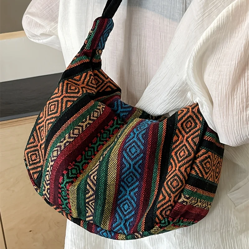 부족 스타일 숄더백, 지퍼 잠금 장치가 있는 접이식 크로스바디, 줄무늬 패턴, 플래그 테마 핸드 워셔블 엣지 페인트 안감