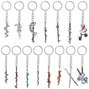 애니메이션 악마 슬레이어 키 체인 Rengoku Kyoujurou 칼 핀 무기 배지 열쇠 고리 팬을위한 코스프레 기념품 소품 쥬얼리 선물