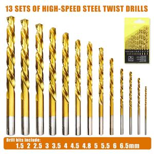 13PCS 육각 핸들 티타늄 트위스트 드릴 1.5-6.5mm 전기 드릴 스크루 드라이버 드릴링 리밍 드릴 도구 나선형 드릴 비트