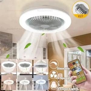 2-in-1 실내 천장 선풍기 (30W LED 조명, 리모컨, 360도 회전 기능 포함) °   회전식 E27 거실 침실 장식 조명