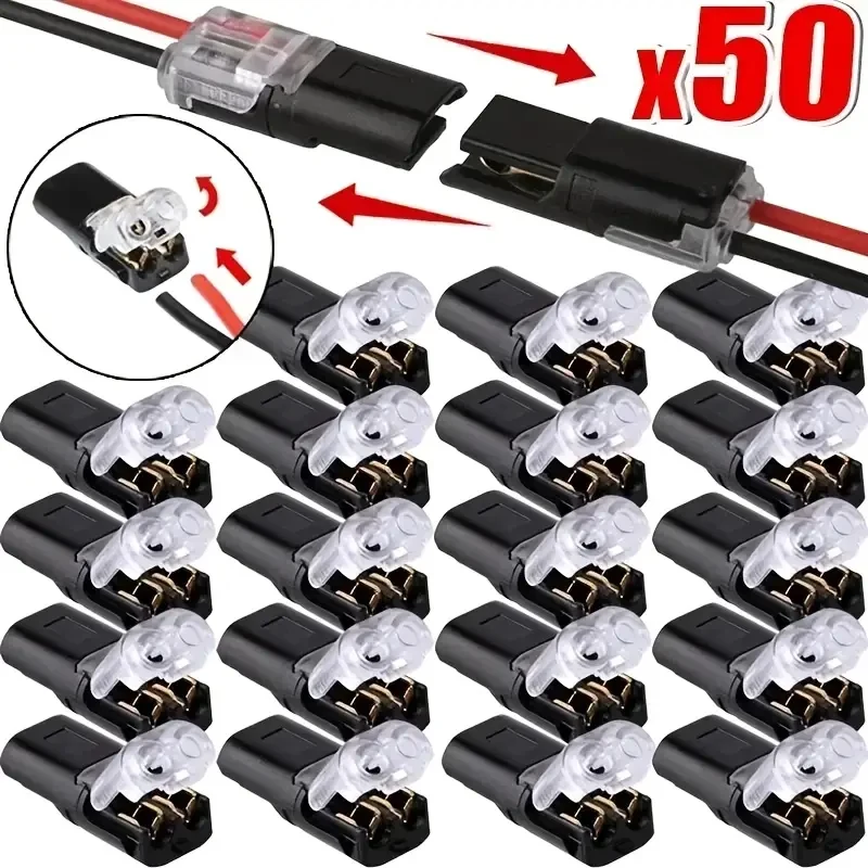 팩당 50/100 H2 2핀 플러그인 와이어 커넥터, 나일론 절연 구리 빠른 연결 터미널 블록, 저전압 케이블에 적합, 전원 모드 필요 없음, 전자 부품 없음