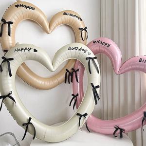 생일 축하 하트 사진 프레임 풍선 Bowknot 스티커 여자 친구 생일 파티 사진 소품 웨딩 Ballon 장식