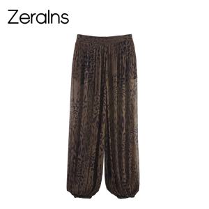 ZERAINS 가을 신상 여성 의류 유럽과 미국 스타일의 루즈한 캐주얼 기질 심플한 동물 프린트 랜턴 팬츠