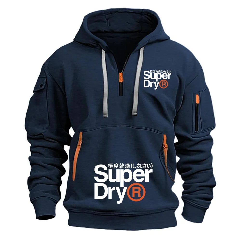 SUPERDRY Extremely Dry 브랜드 남성용 가을 및 겨울 스트리트 패션 캐주얼 멀티 포켓 지퍼 레트로 워크웨어 후드 스웨트셔츠