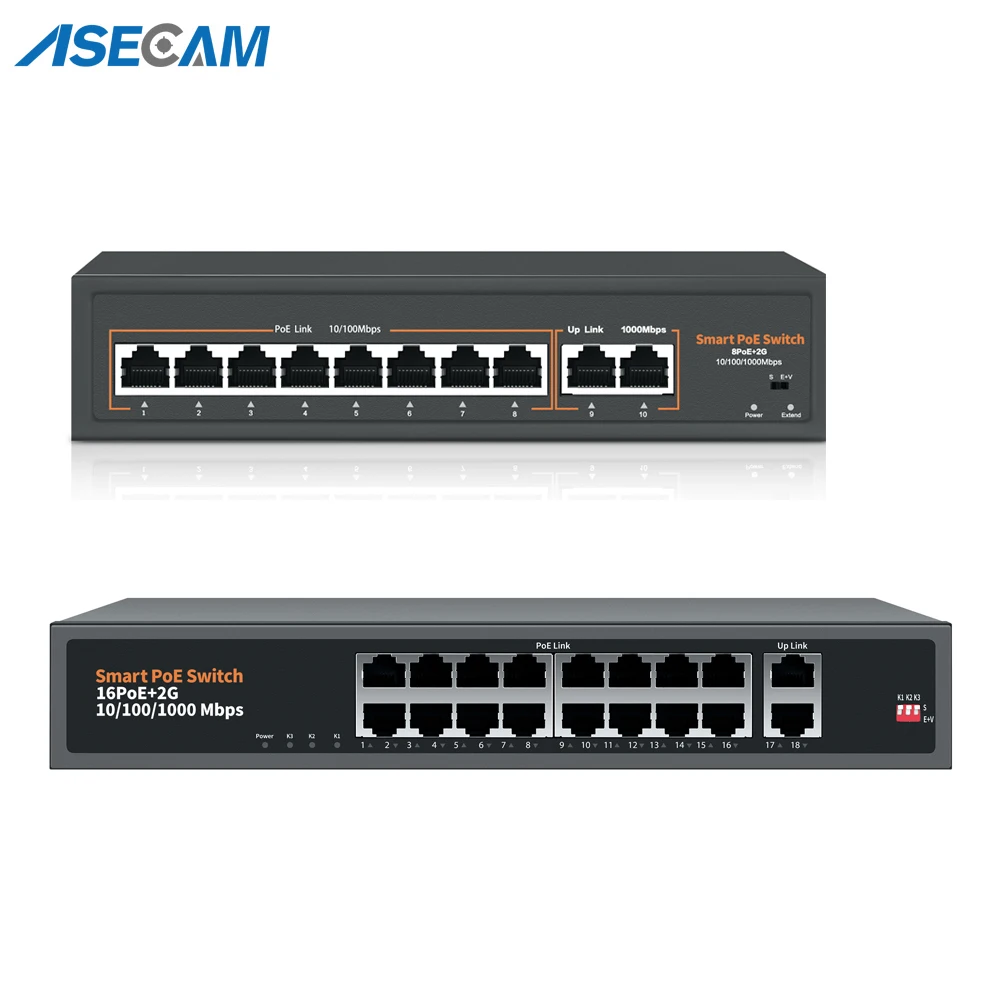 이더넷 IP 카메라 무선 AP CCTV 카메라 보안 시스템, POE 스위치 8/16 포트, IEEE 802.3 af/at, 10 Mbps, 1000Mbps, 48V-52V