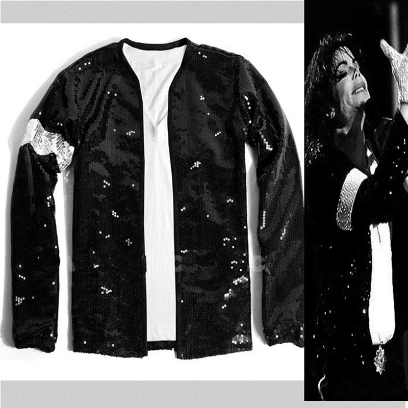 Impersonator Michael Joseph Jackson 의상 재킷 Sequies 블랙 샤이닝 재킷