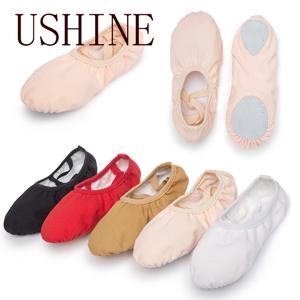 USHINE 소녀 발레 신발, 캔버스 발레 댄스 슬리퍼, 클래식 스플릿 솔, 성인 플랫 댄싱 연습, 어린이