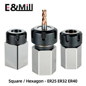 새로운 사각형 ER25 ER32 ER40 척 블록 경질 강철 육각 ER 스프링 척 시트 CNC 선반 조각 절단기 도구 홀더