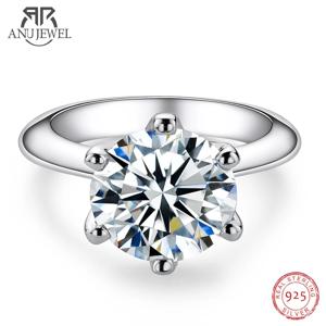 AnuJewel 1ct 2ct 3ct 5ct D 컬러 Moissanite 약혼 반지 여성을위한 925 스털링 실버 골드 도금 솔리테어 반지 도매