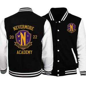 수요일 Nevermore Academy 스웨트 할로윈 자켓 프린트 야구 유니폼 플리스 코트 자켓 스웨트