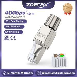 ZoeRax RJ45 Cat6A Cat7 Cat8 도구 프리 커넥터, 재사용 가능한 차폐 이더넷 필드 모듈러 플러그, 2000MHz 40Gbps LAN 케이블 22-26AWG