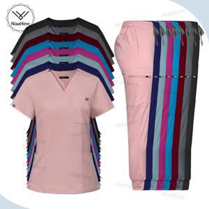 스크럽 세트 유니폼 여성 조깅 의료 액세서리 건강 관리 외과 유니폼 실험실 수의학 클리닉 작업복 세트 남성