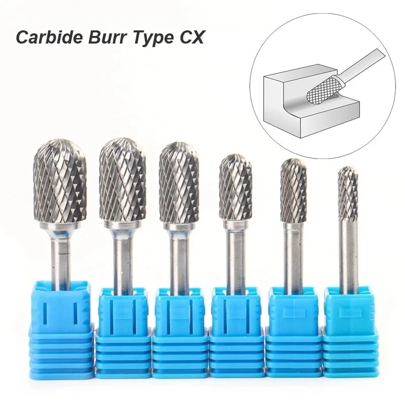 텅스텐 카바이드 로터리 파일 버 스타일 C 볼 노즈 실린더 6mm 1/4 샹크 몰드 조각 도구 싱글 컷 밀링 커터 금속