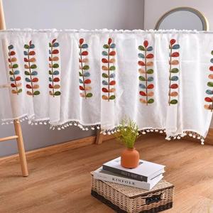 4 색 지점 수 놓은 세미 쉬어 커튼 주방 계층 하프 창 쉬어 커튼 로드 포켓 Voile Drapes for Kitchen Ba