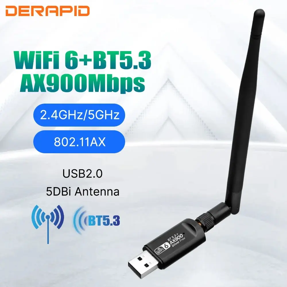 와이파이 USB 어댑터 AX900 블루투스 5.3, 무선 듀얼 밴드 2.4G, 5GHz, 와이파이 안테나, USB 동글 수신기, PC 및 노트북 드라이버 무료