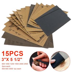 15PCS 습식/건식 사포 세트 연마 400-3000 목재, 금속, 자동차, 가구 수리를 위한 그릿 연마 샌딩 종이