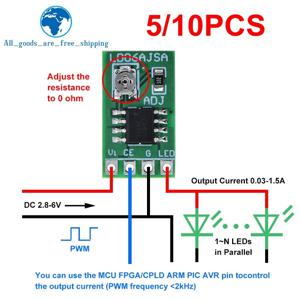 DIYTZT 5/10PCS 30-1500MA 조정 가능한 정전류 LED 드라이버 DC 3.3V 3.7V 4.2V 5V PWM 제어 보드 벅 전원 모듈