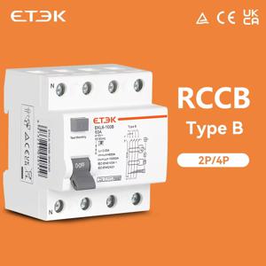 ETEK RCD RCCB 유형 B 누전 잔류 전류 회로 차단기 Evse 2P 4P 40a 63a 100a 30ma 300mA EKL6-100B Din 레일 220V