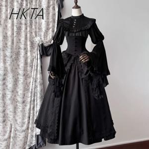 여성용 로리타 셔츠, SK 피쉬본 하이웨이스트 스커트, 다크 고스 슬림 블라우스, 롱 스커트 2 피스 세트, 퓨어 화이트 블랙