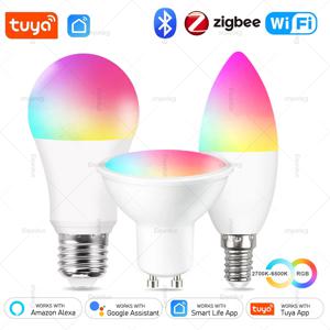 Tuya E27 E14 GU10 전구 WiFi/Zigbee/블루투스, 디밍이 가능한 조명 LED 램프 2700-6500K RGB, 스마트 Led 전구 촛불 램프 스포트라이트