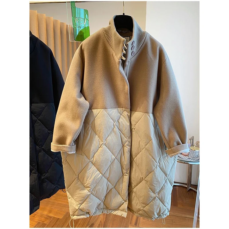 파카 모직 스티치 다운 코튼 코트 여성용, 루즈 캐시미어 재킷, 겨울 패션, 긴팔 따뜻한 외투, 2025 신상