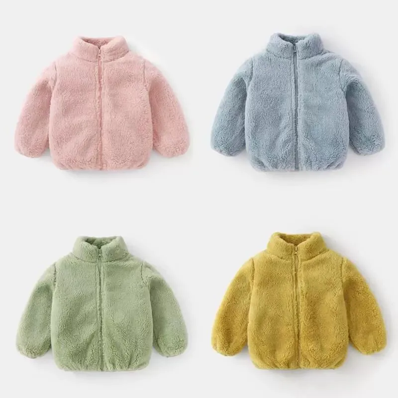 솔리드 컬러 패션 어린이 플러시 코트 가을 겨울 따뜻한 아기 소녀 소년 캐주얼 자켓 Greatcoat 아동 의류 유아 겉옷