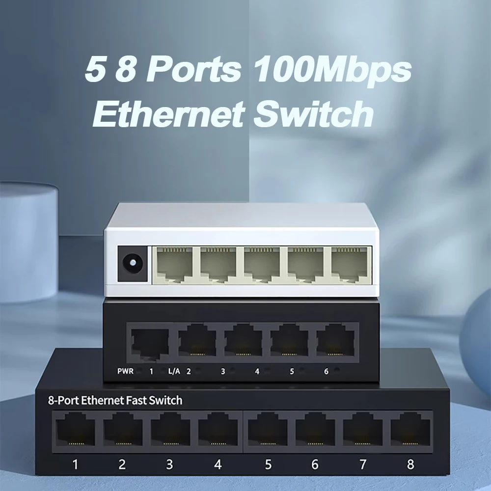 EU 플러그 5/8 포트 10/100Mbps 네트워크 스위치 홈 오피스용 미니 이더넷 고속 네트워크 스위치 분배기