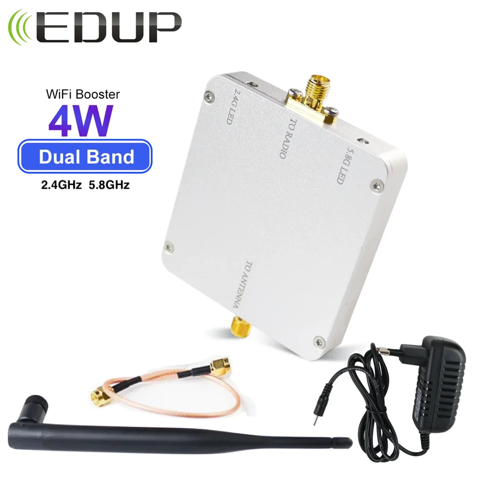 EDUP 4W WiFi 신호 증폭기 5.8GHz 2.4GHz WiFi 리피터 무선 공유기 WiFi 신호 증폭기 장거리 확장기 (WiFi 공유기용)