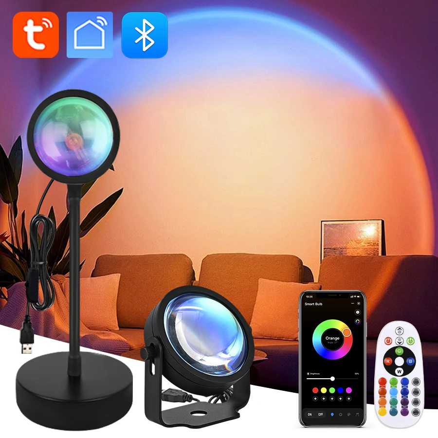 Tuya 스마트 Led 일몰 프로젝터 램프 스마트 라이프 App IR 원격 제어 RGB 분위기 스포트라이트 야간 조명 파티 사진