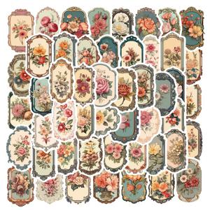 50PCS 빈티지 꽃 거울 그래피티 스티커 DIY 다이어리 케이스 수제 스크랩북 미적 스티커