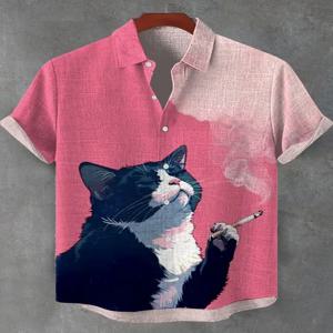 패션 남성 하와이 그래픽 셔츠 여름용 반팔 버튼 다운 옷깃 셔츠 남성용 대형 탑 캐주얼 셔츠