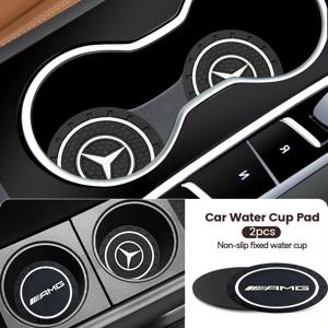 2pc 자동차 컵 홀더 코스터 미끄럼 방지 패드 매트 인테리어 장식 Accessorie 메르세데스 벤츠 AMG GLC GLE CLA W206 W204 W205 W203 W211