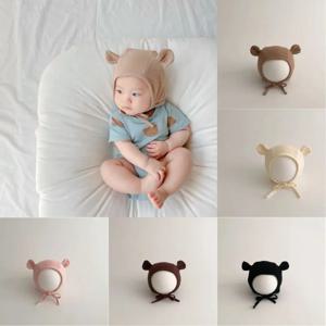 1 조각 신생아 만화 곰 사진 비니 귀여운 동물 곰 귀 유아 아기 모자 부드러운 면화 유아 사진 소품
