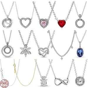 크리스마스 생일 깜짝 선물 925 스털링 실버 절묘한 반짝 이는 라운드 하트 모양의 목걸이 클래식 매력 여성 쥬얼리