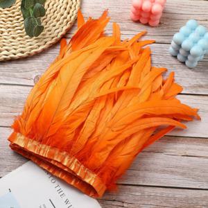 1 미터 25-30cm 오렌지 수탉 깃털 트림 카니발 드레스 파티 헤드 피스 장식을위한 자연 깃털 프린지 리본