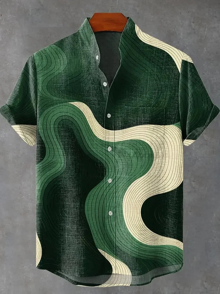 Chemise à manches longues et col montant pour homme, 새 컬렉션 printemps-automne, imprimée en 3D, 불규칙한 줄무늬