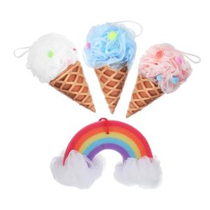 1pc 아이스크림 바디 스크러버 메쉬 포밍 스폰지 레인보우 목욕 샤워 스폰지 퍼프 엑스 폴리 에이 팅 스크러버 목욕 청소 도구