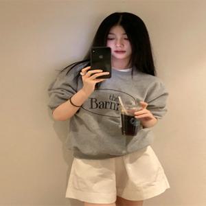 그레이 아메리칸 심플 레터 프린트 코튼 스웨트셔츠 여성용 봄 가을 얇은 두꺼운 캐주얼 다용도 순면 얇은 상의