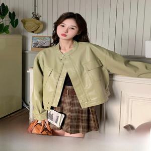 ort PU 가죽 바이커 Jaet 여성 캐주얼 세련된 봄 가을 New Sle 홍콩 Sle 다목적 오토바이 Jaet Top