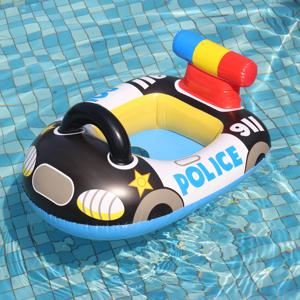 1PC 수영장 플로트 링 시트, 경찰 자동차 모양의 보트 풍선 여름 해변 풀 튜브 핸들 포함