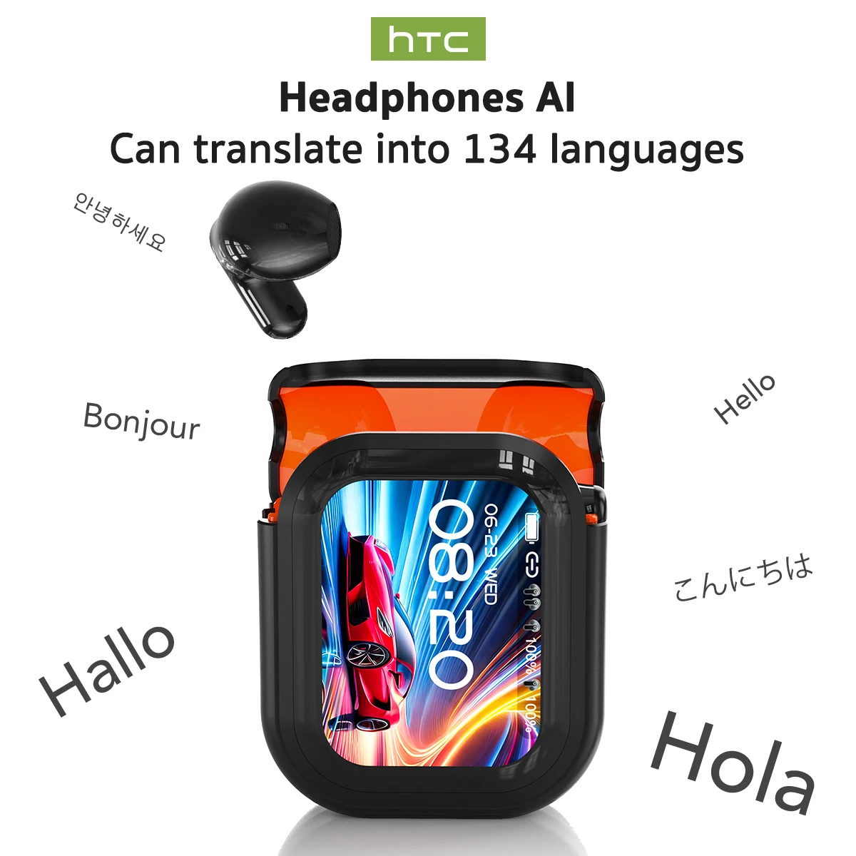 번역기 HTC NE20 새로운 Bluetooth 6.0 무선 헤드폰 번역 이어폰 IPX4 방수 등급 긴 배터리 수명