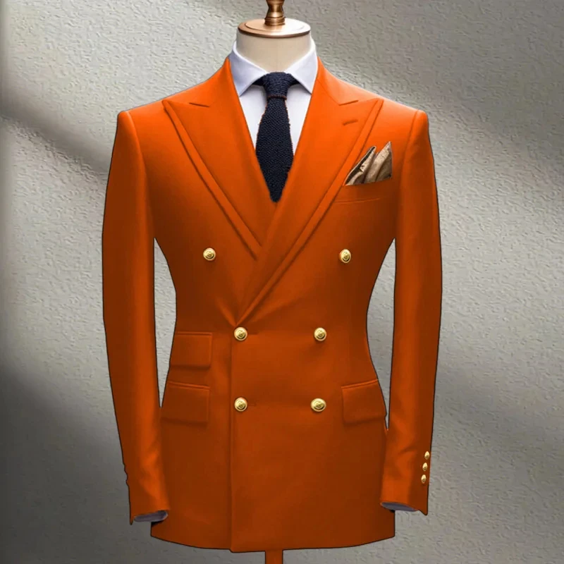 네이비 블루 블레이저 남성 정장 솔리드 컬러 슬림 재킷 패션 더블 로우 메탈 버클 남성 탑 코트 비즈니스 연회 결혼식용