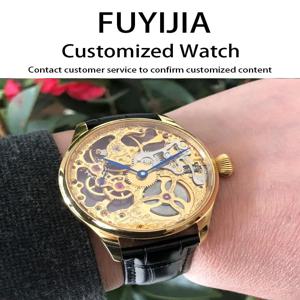 FUYIJIA 맞춤형 40mm 골든 속이 빈 손목 시계 S33600SK 수동 무브먼트 기계식 시계 사파이어 렌즈 방수 시계