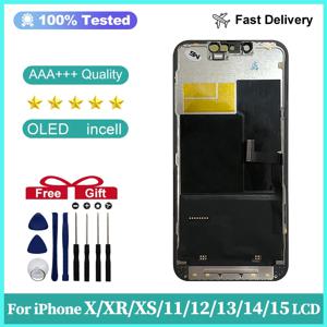 아이폰 X XR XS Max용 AAA급 새 OLED 디스플레이, 아이폰 11 12 13 Pro Max 13 Mini 14 Plus 15용 인셀 LCD 디스플레이 스크린 디지타이저 어셈블리