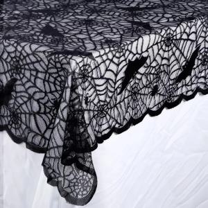 할로윈 레이스 식탁보 박쥐 그물 해골 패턴 직사각형 모양, 파티 장식, 유령의 집 호박 디자인, 1 개